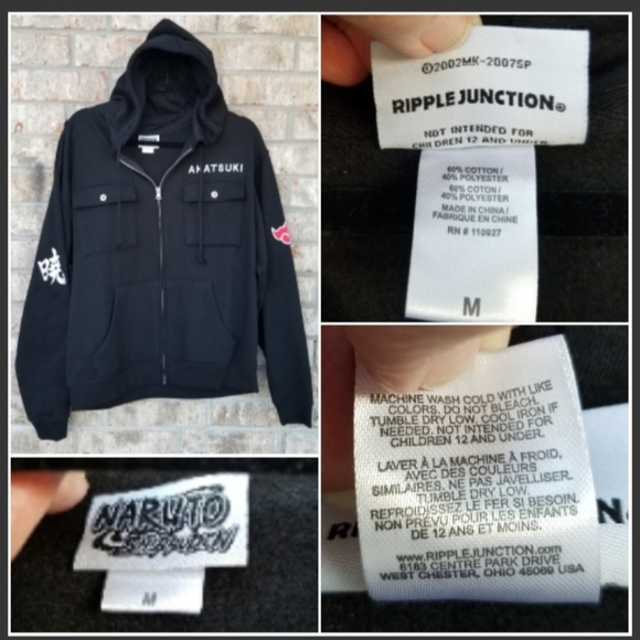 Authentic BLACK Naruto Shippuden AKATSUKI Cloud Hoodie Anime ZIP JACKET (Size M) - Picture 9 of 10